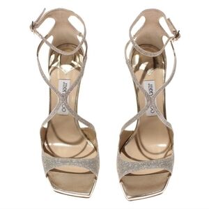 NIB Jimmy Choo Azia Platinum Ice Dusty Glitter Dress Sandal Size EU 40.5